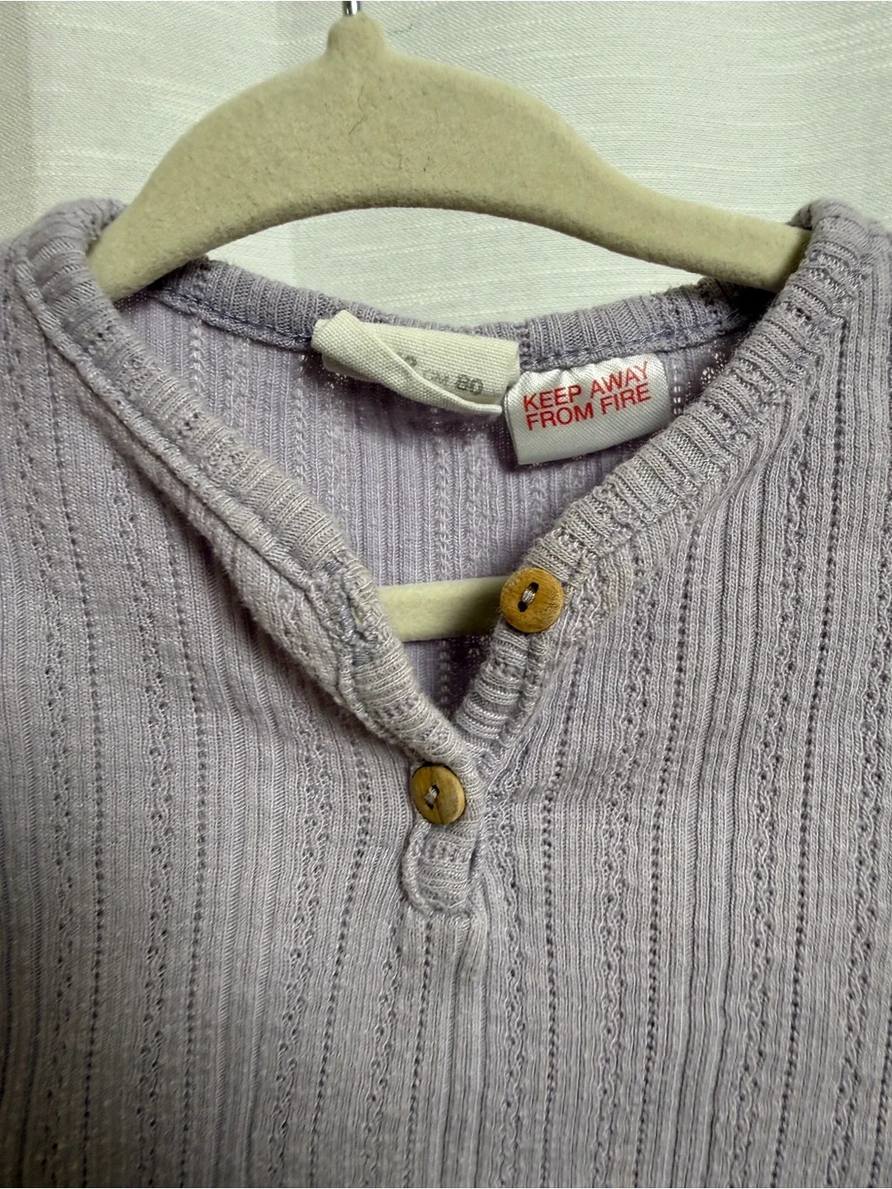 Zara Baby Girls Lavender Pointelle Knit Henley Top | Size  9-12M